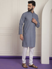 Sojanya Ethnic Motifs Embroidered Thread Work Pure Cotton Grey Straight Kurta With Churidar