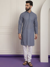 Sojanya Ethnic Motifs Embroidered Thread Work Pure Cotton Grey Straight Kurta With Churidar