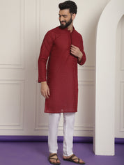 Sojanya Ethnic Motifs Embroidered Thread Work Pure Cotton Maroon Straight Kurta With Churidar