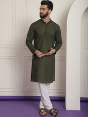 Sojanya Ethnic Motifs Embroidered Thread Work Pure Cotton Dark Green Straight Kurta With Churidar