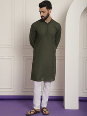 Sojanya Ethnic Motifs Embroidered Thread Work Pure Cotton Dark Green Straight Kurta With Churidar