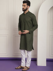 Sojanya Ethnic Motifs Embroidered Thread Work Pure Cotton Dark Green Straight Kurta With Churidar