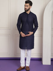 Sojanya Ethnic Motifs Embroidered Thread Work Pure Cotton Navy Blue Straight Kurta With Churidar