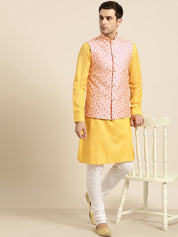 Mens Silk Blend Embroidered Peach Nehru Jacket