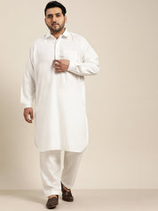 Men's Cotton Cream Solid Pathani Salwar Set