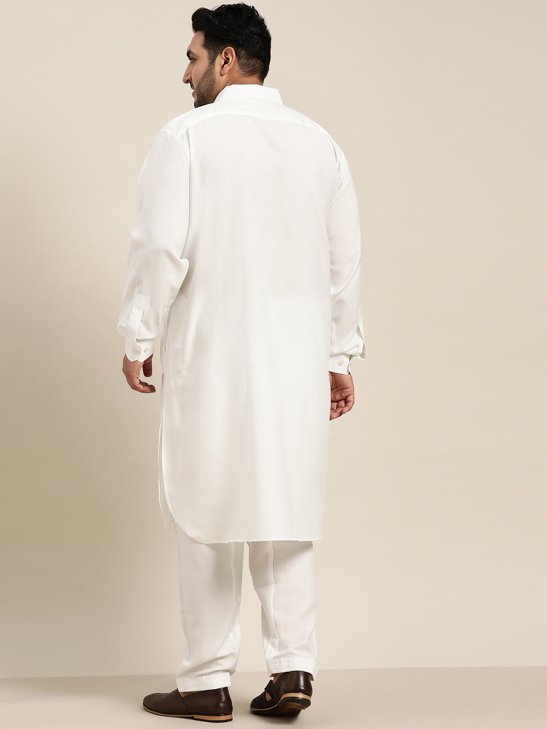 Men's Cotton Cream Solid Pathani Salwar Set