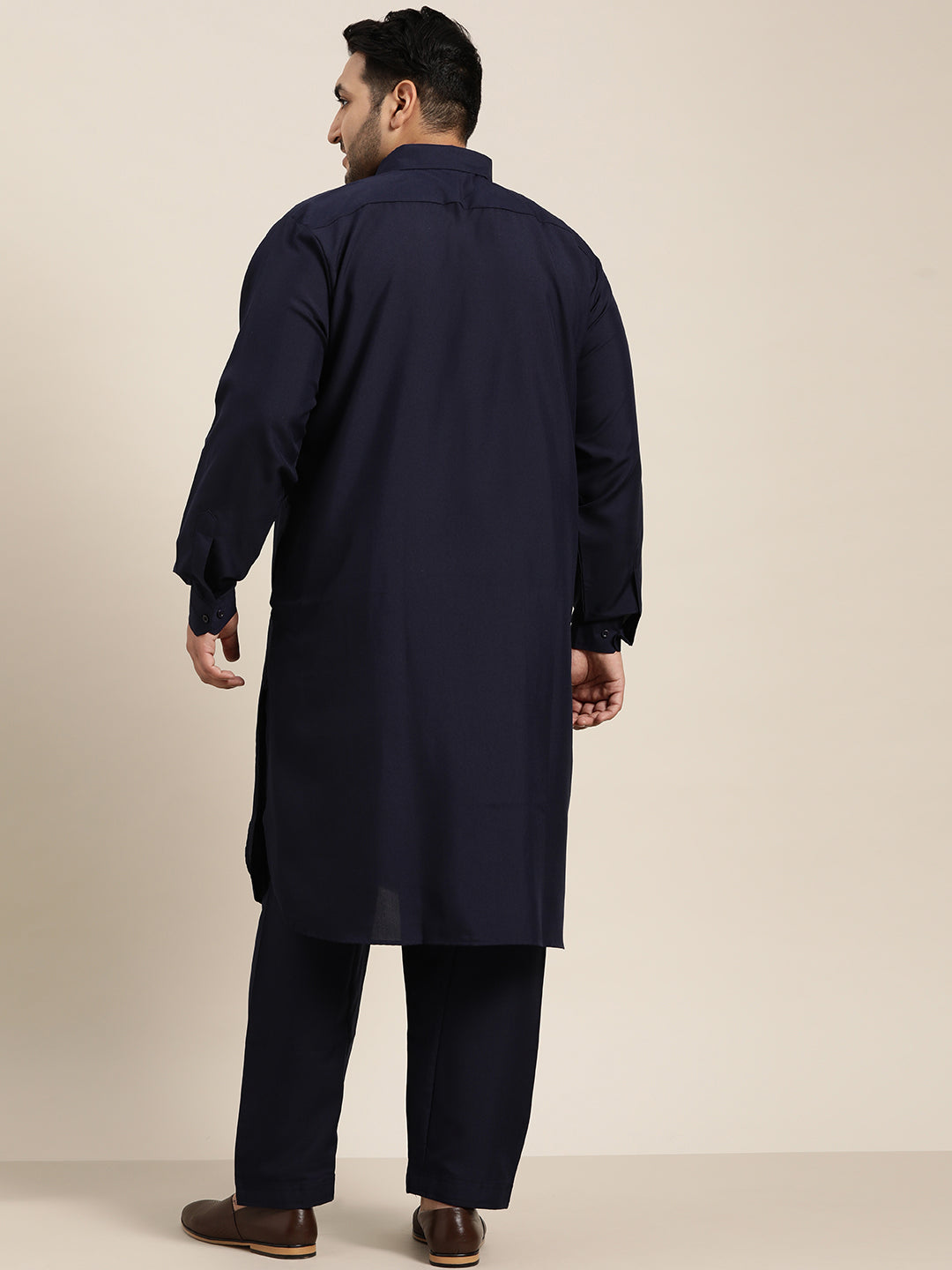 Men's Cotton Navy Blue Solid Pathani Salwar Set