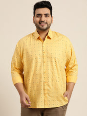 Mens Cotton Blend Mustard & Navy Printed