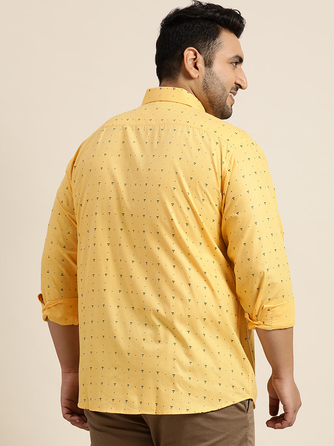 Mens Cotton Blend Mustard & Navy Printed