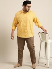 Mens Cotton Blend Mustard & Navy Printed