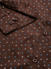 Mens Cotton Blend Brown & Teal Blue Printed